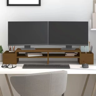 vidaXL Podstawka na monitor, miodowy brąz, 100x27,5x15 cm, lita sosna - Akcesoria do monitorów - miniaturka - grafika 1