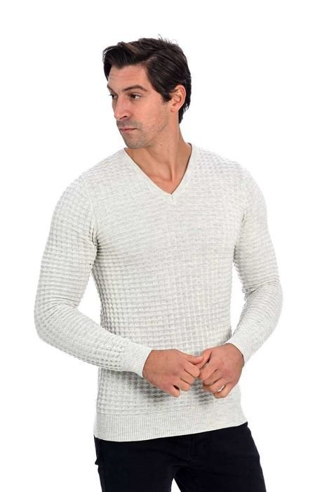 Sweter z geometrycznym wzorem - ecru S