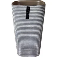 Wazony i flakony - Wazon ceramiczny kwadratowy w prążki grafitowo-brą - miniaturka - grafika 1