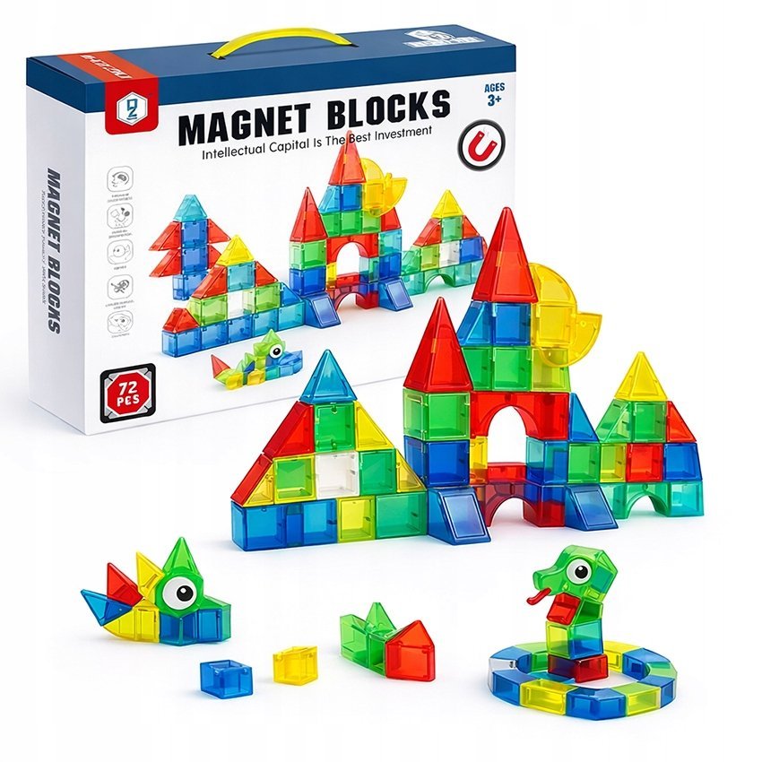 Klocki Magnetyczne 3D Duże Edukacyjny Zestaw Konstrukcyjny Dla Dzieci 72el