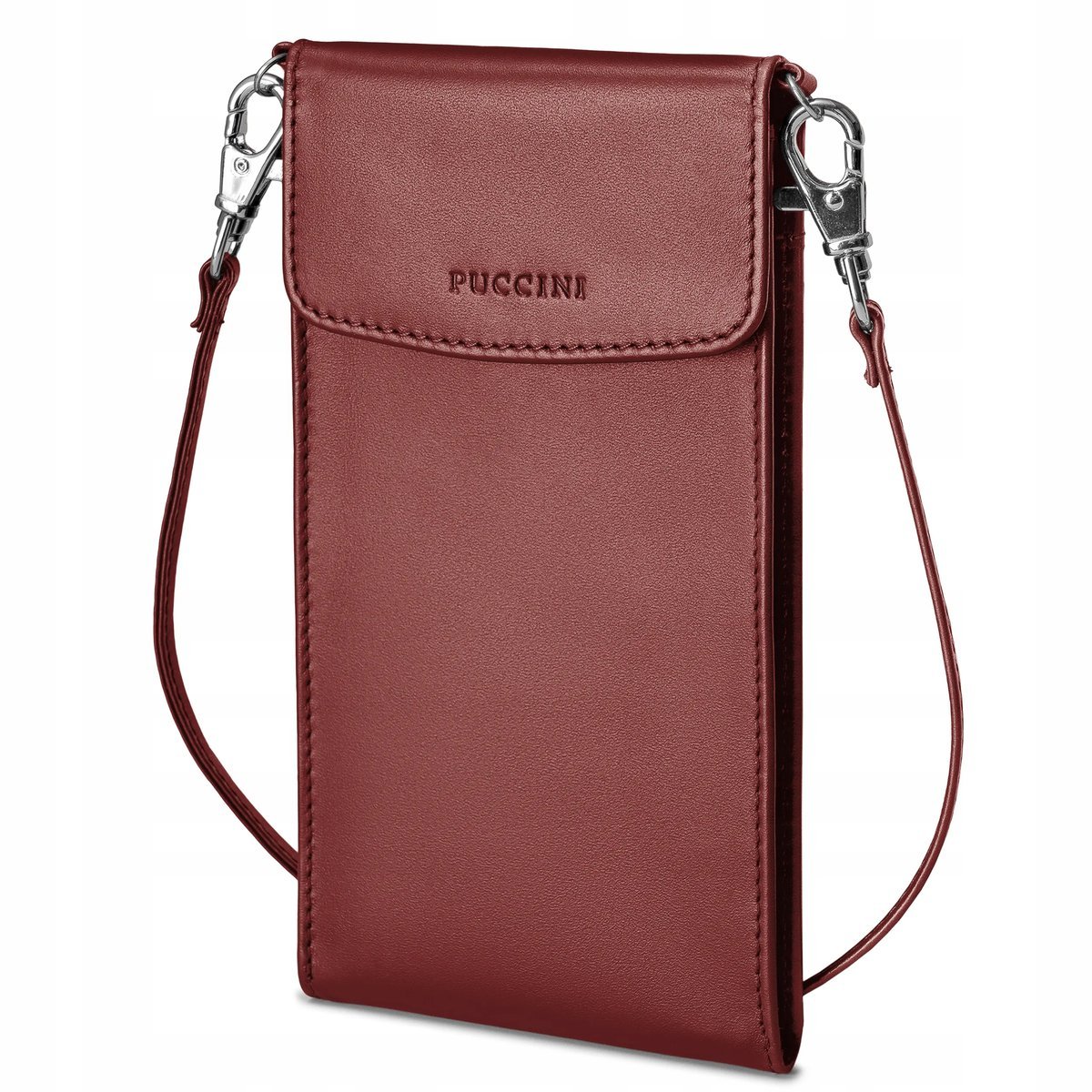 Torebka Damska Skórzana Na Telefon Crossbody Bordowa PUCCINI VC92525-3B