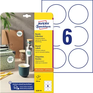 Avery Zweckform Etykiety papierowe 80mm okrągłe ZWECKFORM trwałe białe 10 ark 60 etykiet /6229-10/ ZW704 - Etykiety do drukarek - miniaturka - grafika 1