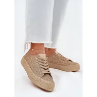 Trampki damskie - Wzorzyste Trampki Damskie Na Platformie Z Plecionką Lee Cooper LCW-25-08-3646L Khaki beżowy - miniaturka - grafika 1