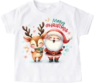 Koszulki dla dziewczynek - Koszulka ŚWIĄTECZNA DLA DZIECKA Z MIKOŁAJE I RENIFEREM - miniaturka - grafika 1