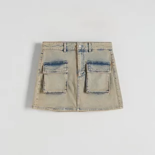 Reserved - Jeansowa spódnica z efektem sprania - Niebieski - Spódnice - miniaturka - grafika 1