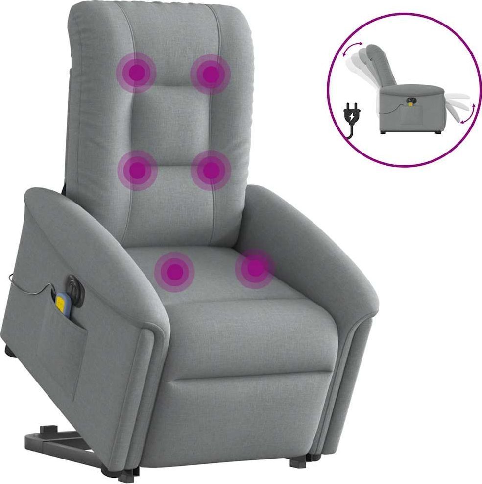 Podnoszony fotel masujący, elektryczny, rozkładany, jasnoszary