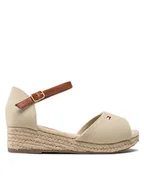Buty dla dziewczynek - Tommy Hilfiger Espadryle Rope Wedge Sandal T3A7-32185-0048 M Beżowy - miniaturka - grafika 1