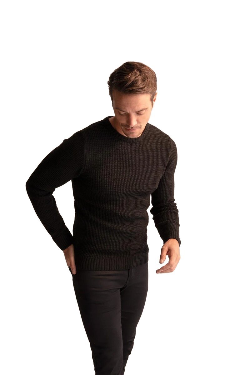 DEFACTO CZARNY MĘSKI SWETER Z OKRĄGŁYM DEKOLTEM BEZ WZORU 5XL 5DA