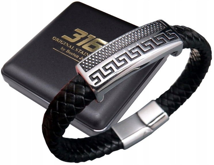 Gruba Skórzana Bransoleta Bransoletka Męsk Stal Chirurgiczna Skóra Oryginał