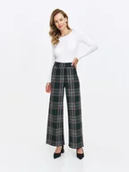 Spodnie damskie - Szerokie zielone spodnie w kratę - miniaturka - grafika 1