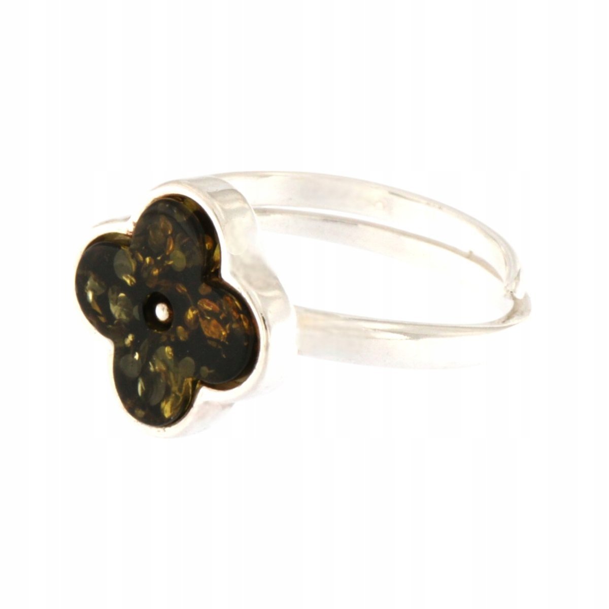 Pierścionek srebrny z bursztynem - regulowany pierścionek z bursztynem