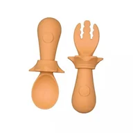 Sztućce dla dzieci - MYROYS, Silikonowa łyżeczka i widelczyk Brązowy - miniaturka - grafika 1