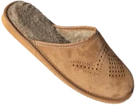 Kapcie męskie - Kapcie Męskie Skórzane Zamszowe Premium Pantofle Ocieplane Zimowe Wełna Futerko PIOMAT Brązowe Domowe Laczki Ciapy 45 (40-46) - miniaturka - grafika 1