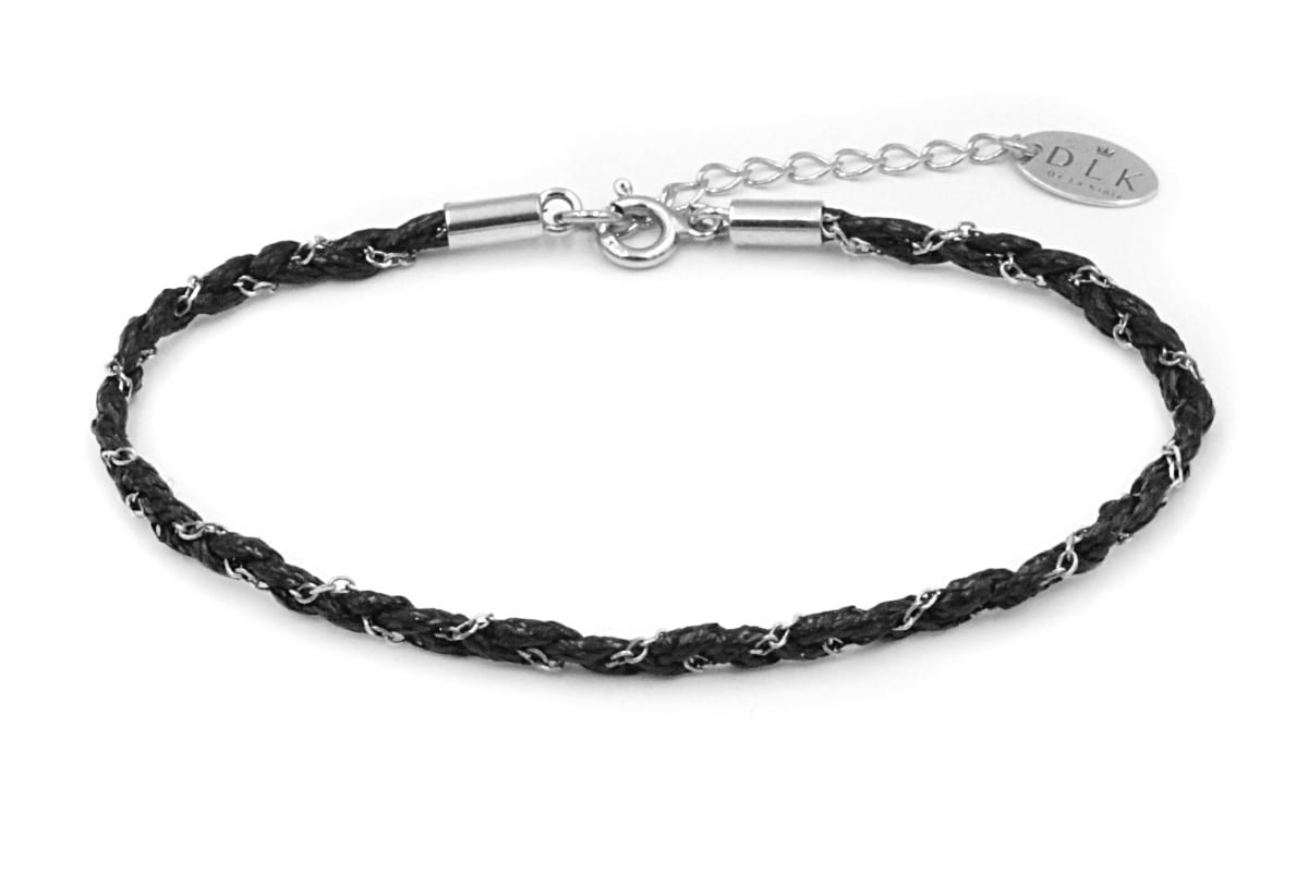 Bransoletka Sznurkowa Ze Srebrnym Łańcuszkiem