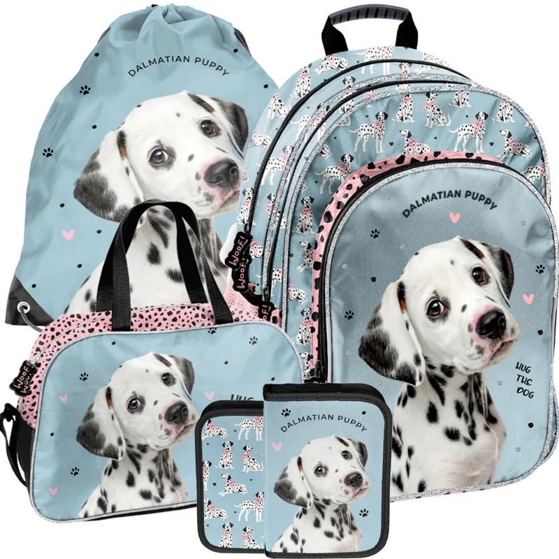 Zestaw szkolny PLECAK tornister torba piórnik Piesek Dalmatyńczyk Dalmatian Puppy
