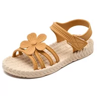 Buty dla dziewczynek - Sandałki dziewczęce Permani Wygodne Lekkie Gumowe Zapinane Na Rzepy Dziecięce Z Ozdobą Z Kwiatkami Na Lato Letnie Brązowe 36 - miniaturka - grafika 1