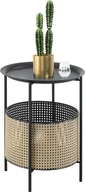 Ławy i stoliki kawowe - Stolik boczny Beaumont 45x35cm z wyjmowanym metalowym koszem Stolik do salonu Stolik kawowy na metalowej ramie Kolory czarny/piaskowy - miniaturka - grafika 1
