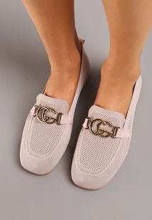 Różowe Wsuwane Mokasyny z Kwadratowym Noskiem i Metalową Ozdobą Anelda - Mokasyny damskie - miniaturka - grafika 1