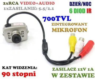 Mini-Kamera Przewodowa (dzienno-nocna), Kolorowa z Fonią + Montaż + Zasilacz Sieciowy. - Minikamery i aparaty szpiegowskie - miniaturka - grafika 1