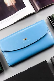Portfele - Peterson elegancki, duży portfel niebieski damski ze skóry naturalnej - grafika 1
