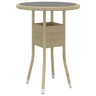 Stoły ogrodowe - Vidaxl Stolik Ogrodowy, Ø60X75 Cm, Szkło Hartowane I Rattan Pe, Beżowy - miniaturka - grafika 1