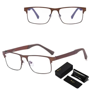 Metalowe męskie okulary zerówki z filtrem Blue Light do komputera 25139E brązowe + akcesoria - Okulary korekcyjne, oprawki, szkła - miniaturka - grafika 1