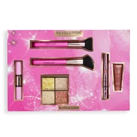 Zestawy kosmetyków damskich - Makeup Revolution London Blush & Glow Gift Set Zestaw paletka rozświetlająca Highlighter Quad 9,6 g Make It Count + rozświetlacz Bright Light Highlighter 3 ml Divine Dark Pink + pędzel kosmetyczny 2 sztuki + róż do policzków Superdewy Liquid Blush 15 ml Flushing For You + róż i rozświetlacz Fast Bas - miniaturka - grafika 1