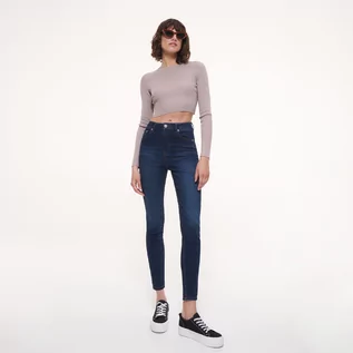 Spodnie damskie - Reserved Jeansy slim z wysokim stanem - Granatowy - grafika 1