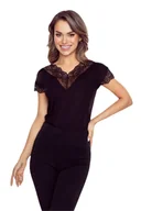 Bluzki damskie - Bluzka damska z delikatną koronką przy dekolcie i rękawkach Zindila czarna S - miniaturka - grafika 1