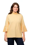 Bluzy damskie - Ulla Popken Damska bluza z wyszywanymi rękawami, jasny żółty, 54-56 duże rozmiary - miniaturka - grafika 1