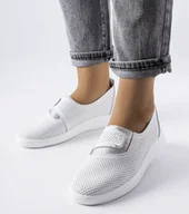 Botki damskie - Białe skórzane tenisówki perforowane Ethels -37 - miniaturka - grafika 1