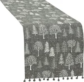 Obrusy i serwetki - Bieżnik świąteczny z pomponami 40x140 Zimowa magia szary 007 - miniaturka - grafika 1