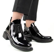 Botki damskie - Gino Fabiani 24BT15-7451 Botki damskie skórzane ocieplane lakierki - miniaturka - grafika 1