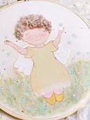 Pamiątka Chrztu Świętego - Obrazek z aniołkiem na łące, pamiątka chrztu/ narodzin dziecka - miniaturka - grafika 1