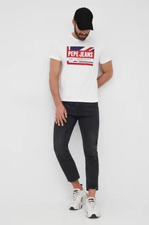 Koszulki męskie - Pepe Jeans t-shirt bawełniany ADELARD kolor biały z nadrukiem - grafika 1