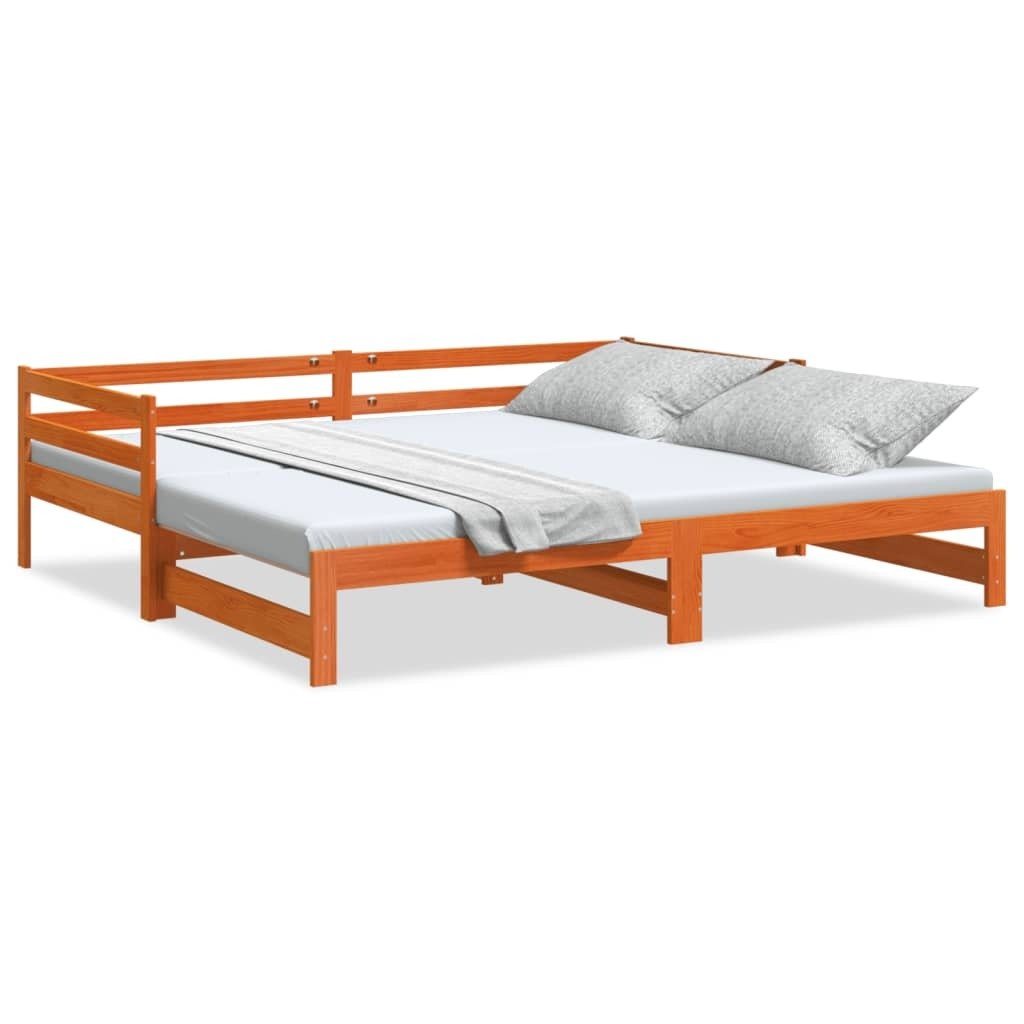 Rozkładane łóżko dzienne Wax brązowe 90x190 cm lite drewno sosnowe