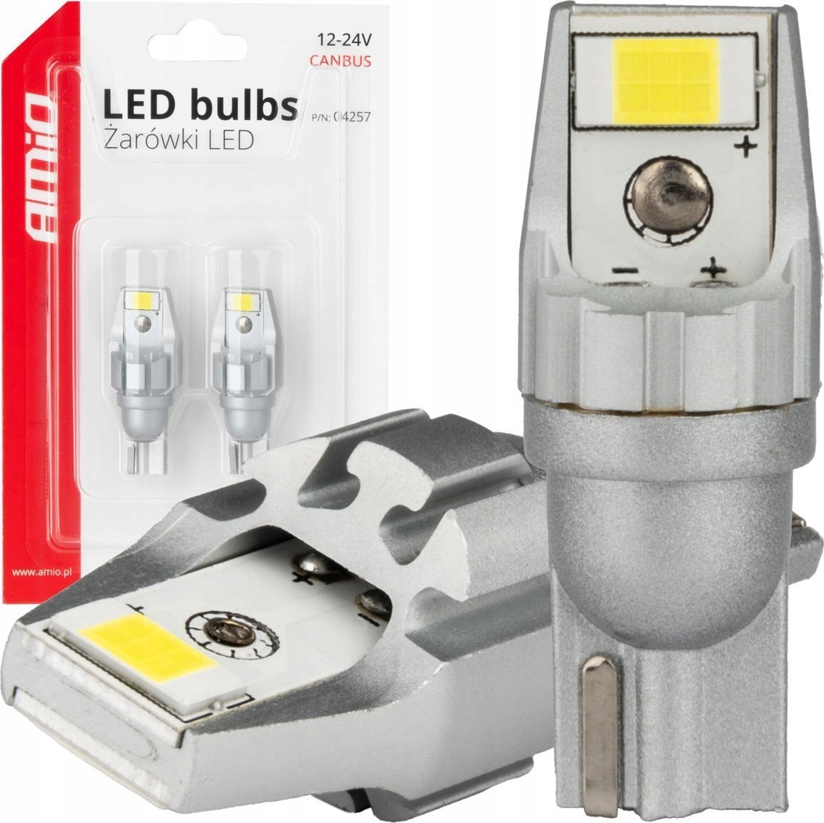 Żarówki led canbus t15 w16w 2smd 3570 white 12v 24v amio-04257