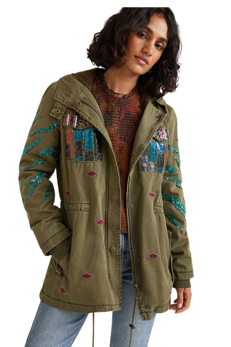 Kurtka damska Desigual Flix khaki z cekinami -XXL