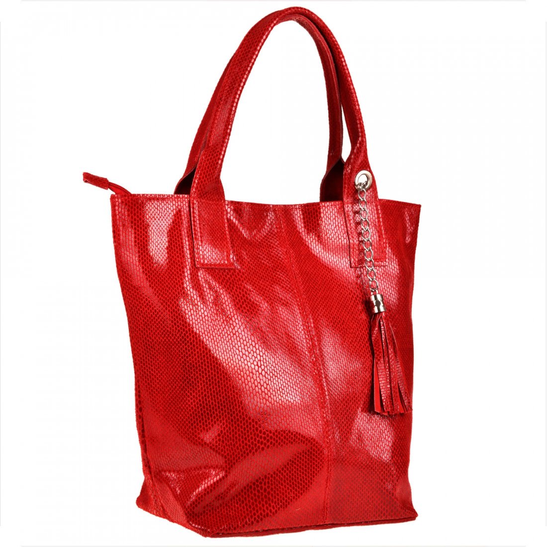 Czerwona torebka shopper skórzana z połyskiem plaster miodu XL