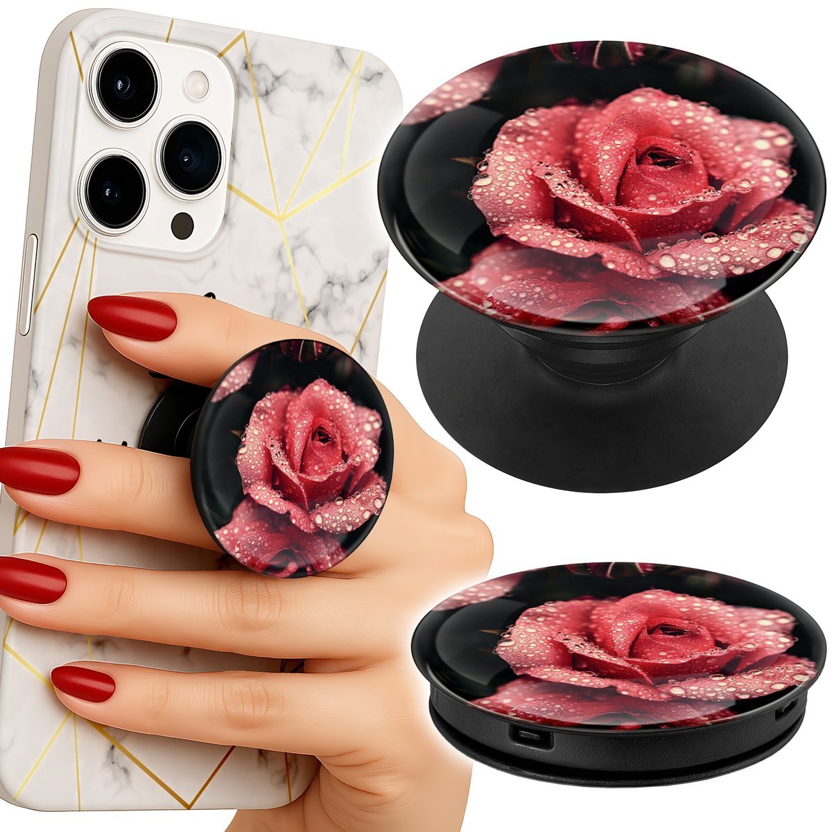 Uchwyt do telefonu Popsocket na palce/stojak PIĘKNE RÓŻOWE RÓŻE KWIECISTE