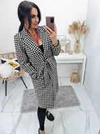 Płaszcze damskie - Długi jesienny płaszcz Montreal z paskiem we wzór - ciemna pepitka - MODA ITALIA - miniaturka - grafika 1