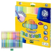 Szkolne artykuły papiernicze - Astra Kredki Ołówkowe Trójkątne Dwustronne Pastelowe Szkolne 24 Szt. 48 Kolorów + Temperówka - miniaturka - grafika 1