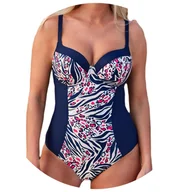 Stroje kąpielowe - Strój kąpielowy jednoczęściowy Ria 036 panterka zebra granatowy  75G - miniaturka - grafika 1