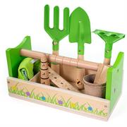 Zabawy w naśladowanie dorosłych - Bigjigs 34043 Drewniana skrzynka ogrodnika z narzędziami dla dzieci - miniaturka - grafika 1