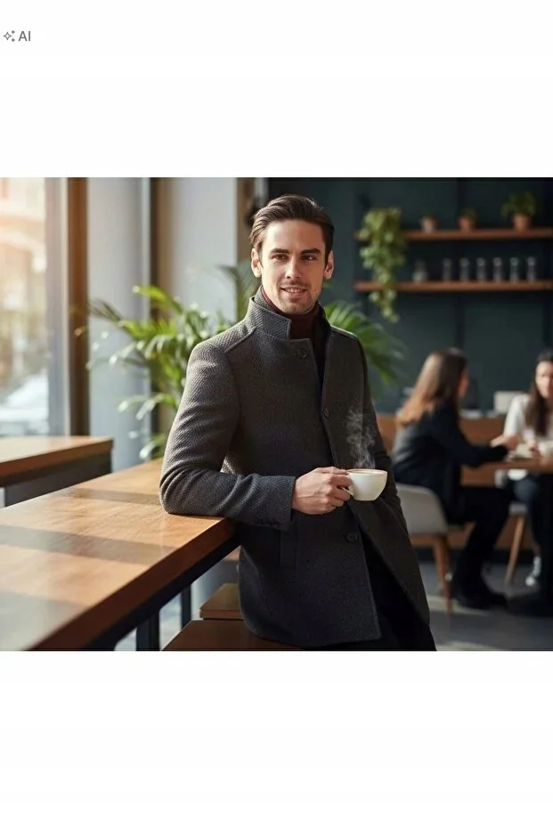 FRAPPOLI ELEGANCKI PŁASZCZ MĘSKI MELANŻOWY Z MATERIAŁU SPORTOWY 56 5IA