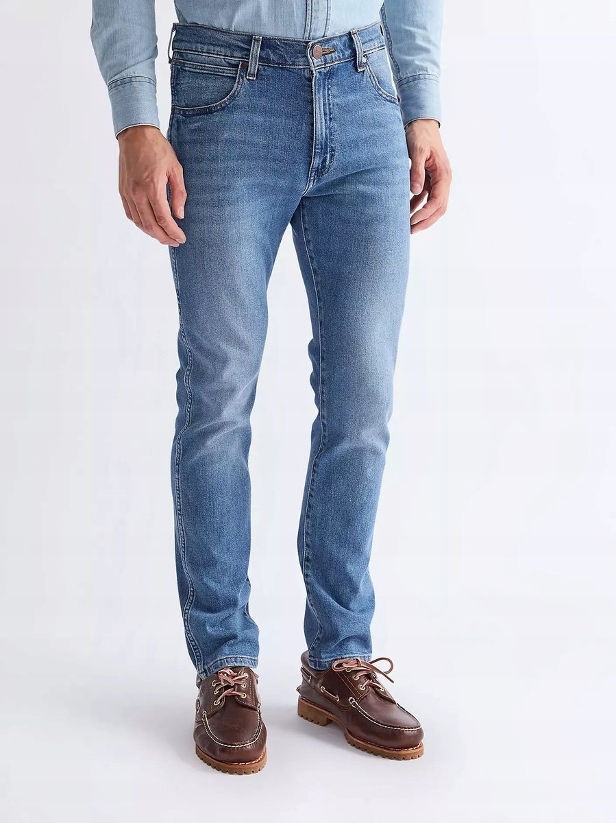 WRANGLER JEANSY MĘSKIE PROSTE NIEBIESKIE Z BAWEŁNY 29/34 7AA