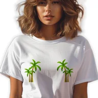 Zestawy upominkowe - BIAŁA KOSZULKA DAMSKA Krótki Rękaw PALEMKI Nipples Cover Rozmiar XL - miniaturka - grafika 1