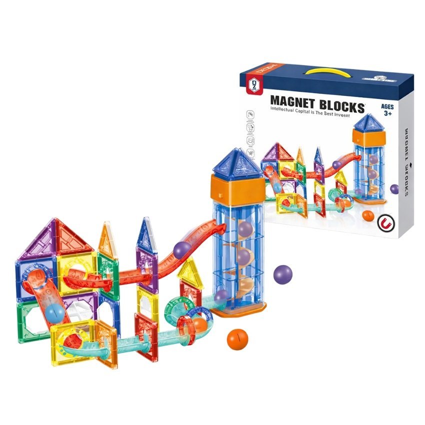 KLOCKI MAGNETYCZNE TOR KULKOWY 61 el. Kulodrom 3D Konstrukcyjny Zestaw