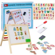 Zabawki interaktywne dla dzieci - Drewniana Tablica Magnetyczna Cyferki Literki Liczydło Zestaw Gąbka Marker - miniaturka - grafika 1