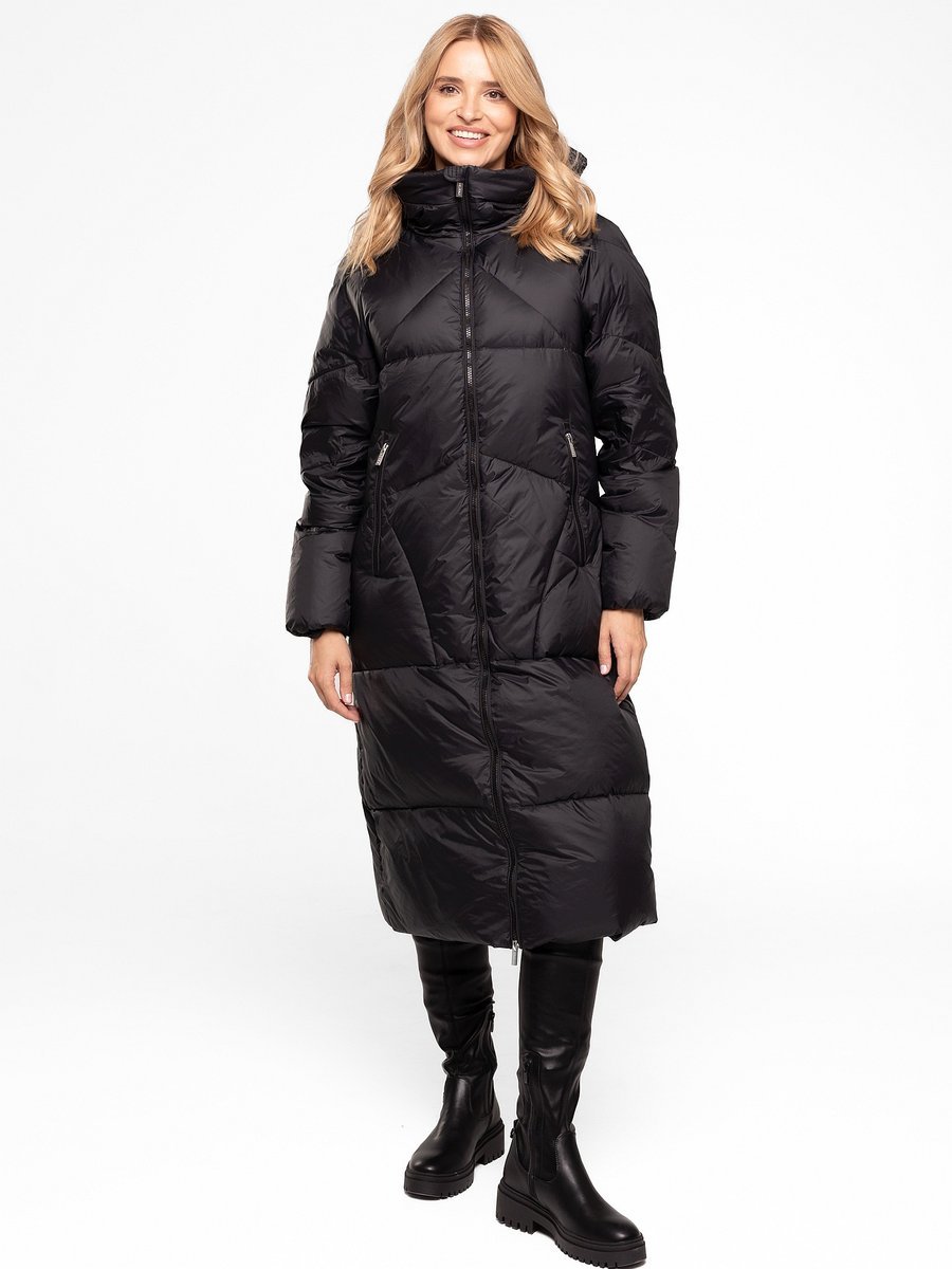 DŁUGA PUCHOWA KURTKA DAMSKA NA SUWAK Z KAPTUREM